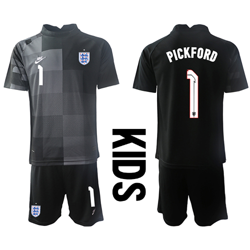 Fotbalové Dres Anglie Jordan Pickford #1 Brankářské Dětské Domácí MS 2022 Krátký Rukáv (+ trenýrky)